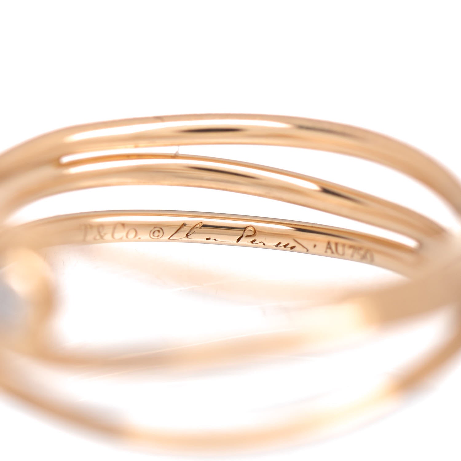 Tiffany 18K Yellow Gold Diamond Elsa Peretti 3 Row Wave Ring 50 5.5 5 of 5