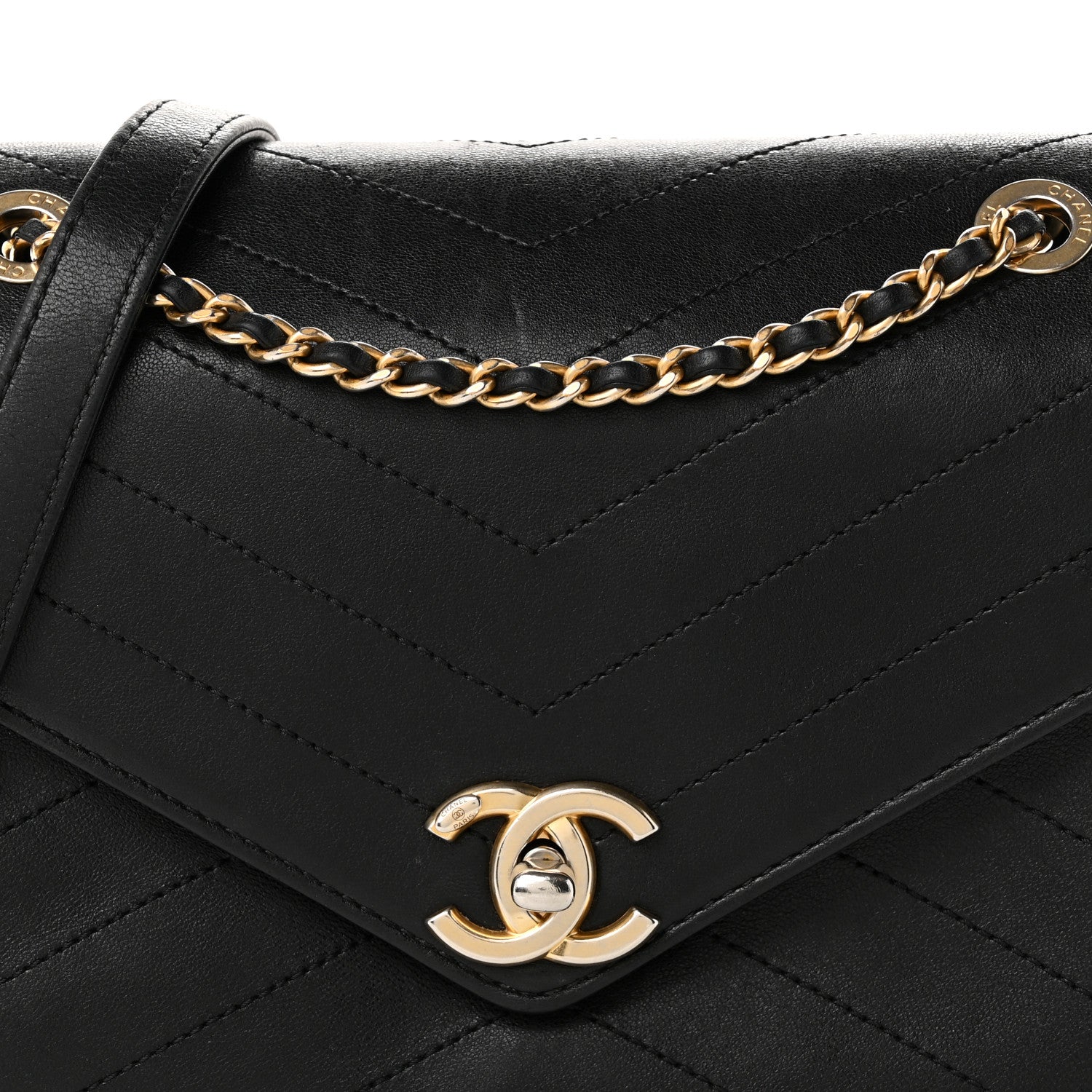 Chanel Calfskin Chevron Stitched Medium Coco Flap Bag Black 8 of 11