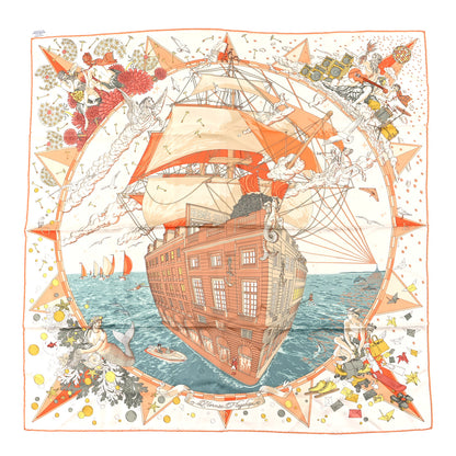 Hermes Silk Flagship Scarf 90 Creme Orange Vert 1 of 3