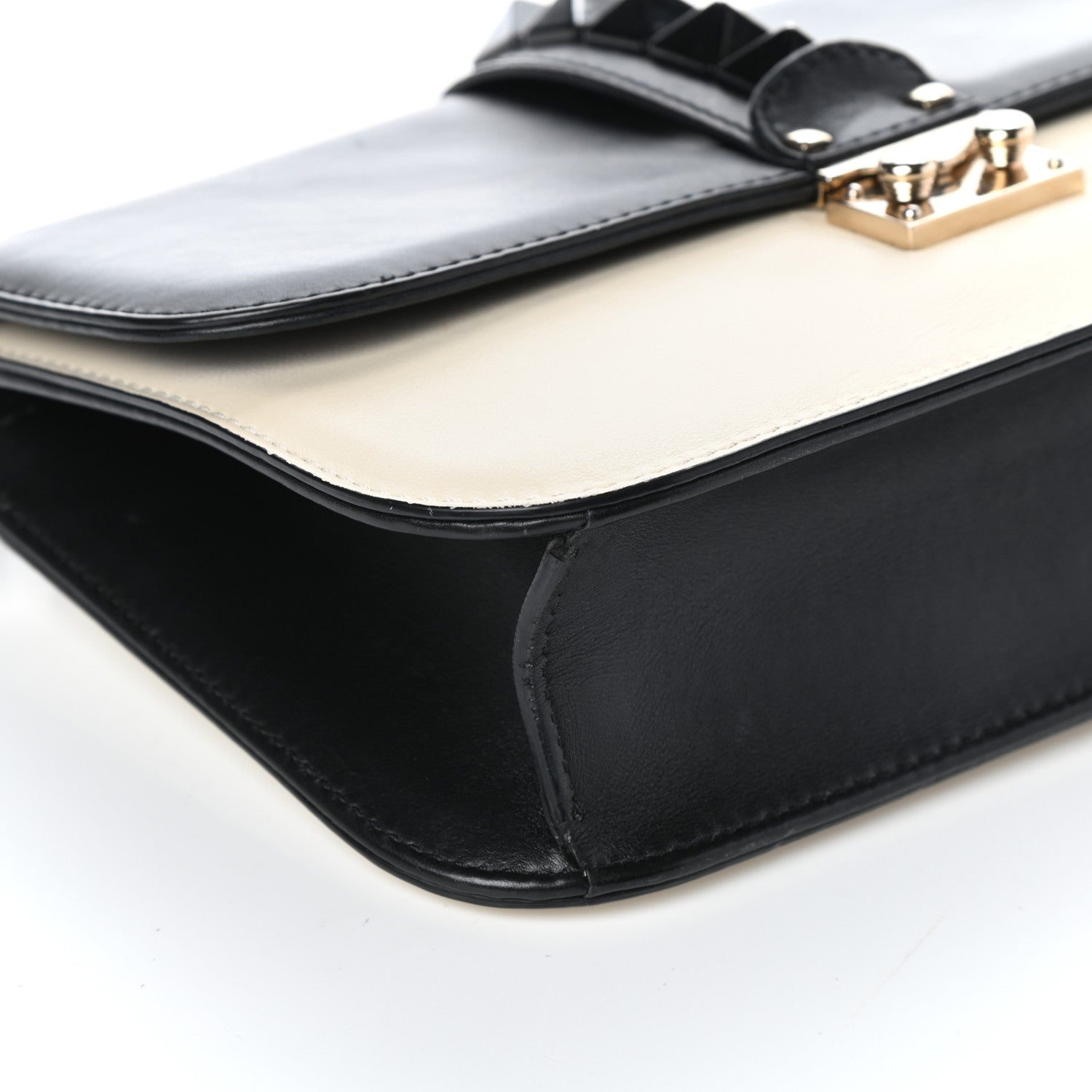 Valentino Garavani Vitello Medium Glam Lock Rockstud Flap Black Light Ivory 10 of 11