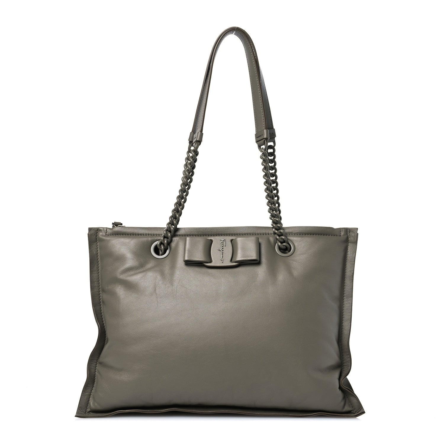 Salvatore Ferragamo Calfskin Viva Bow Tote Green 1 of 14