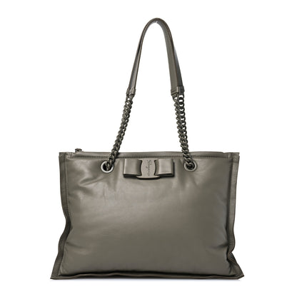Salvatore Ferragamo Calfskin Viva Bow Tote Green 1 of 14