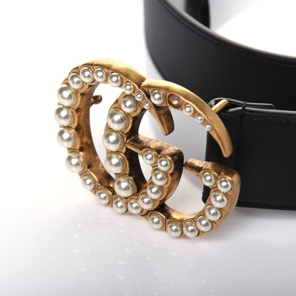 Gucci Moon Calfskin Pearl Double G 40mm Belt 95 38 Black Cream 5 of 8