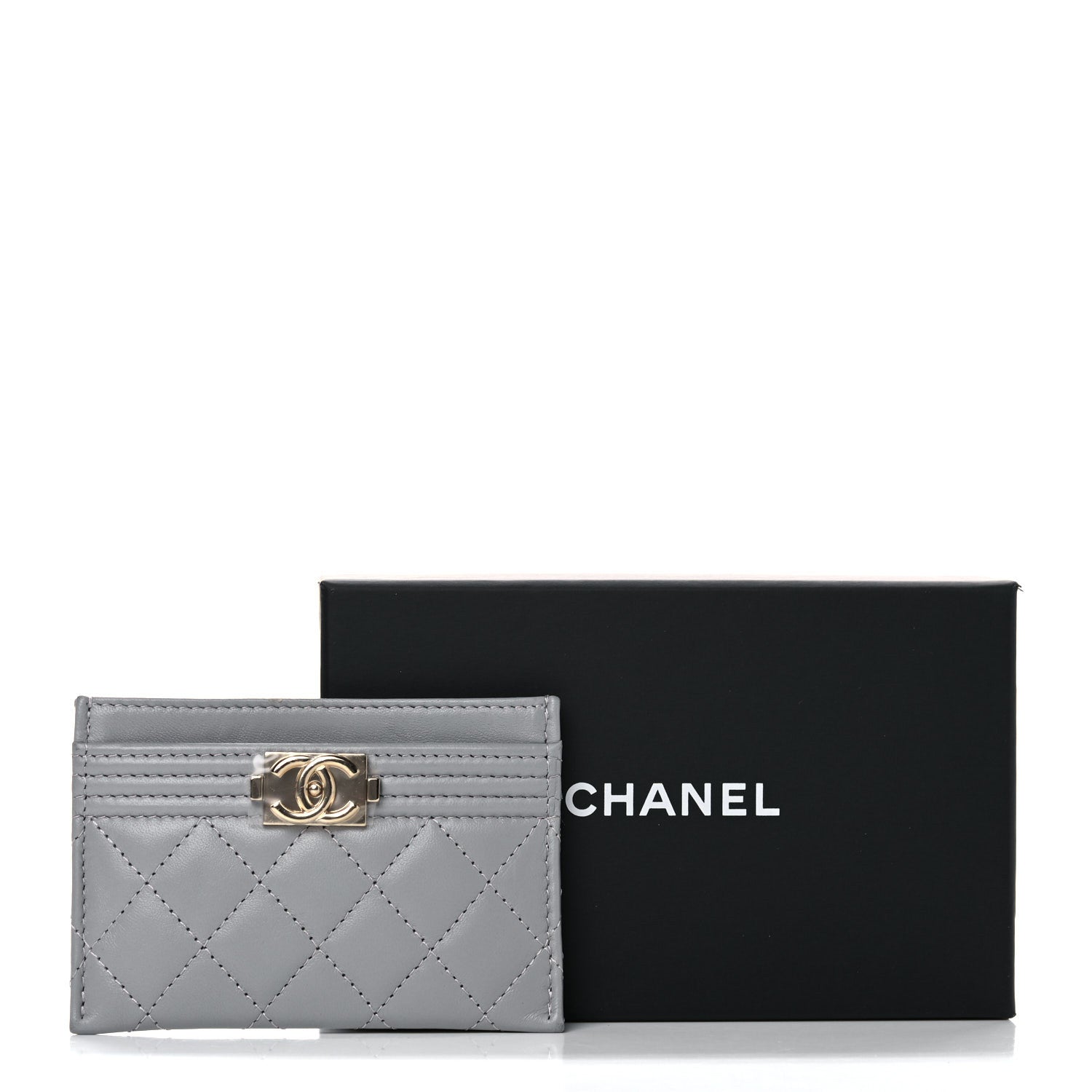 Chanel Lambskin Quilted Boy Card Holder Grey 12 of 12