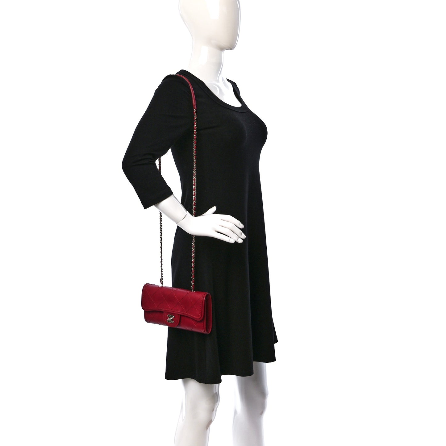 Calfskin Stitched Clutch Flap Red