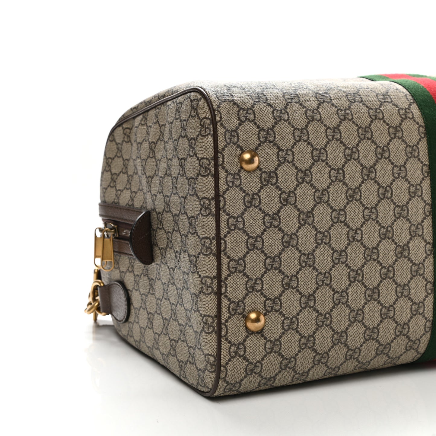 GG Supreme Monogram Textured Dollar Calfskin Web Medium Ophidia Carry-On Duffle Bag Beige Ebony New Acero