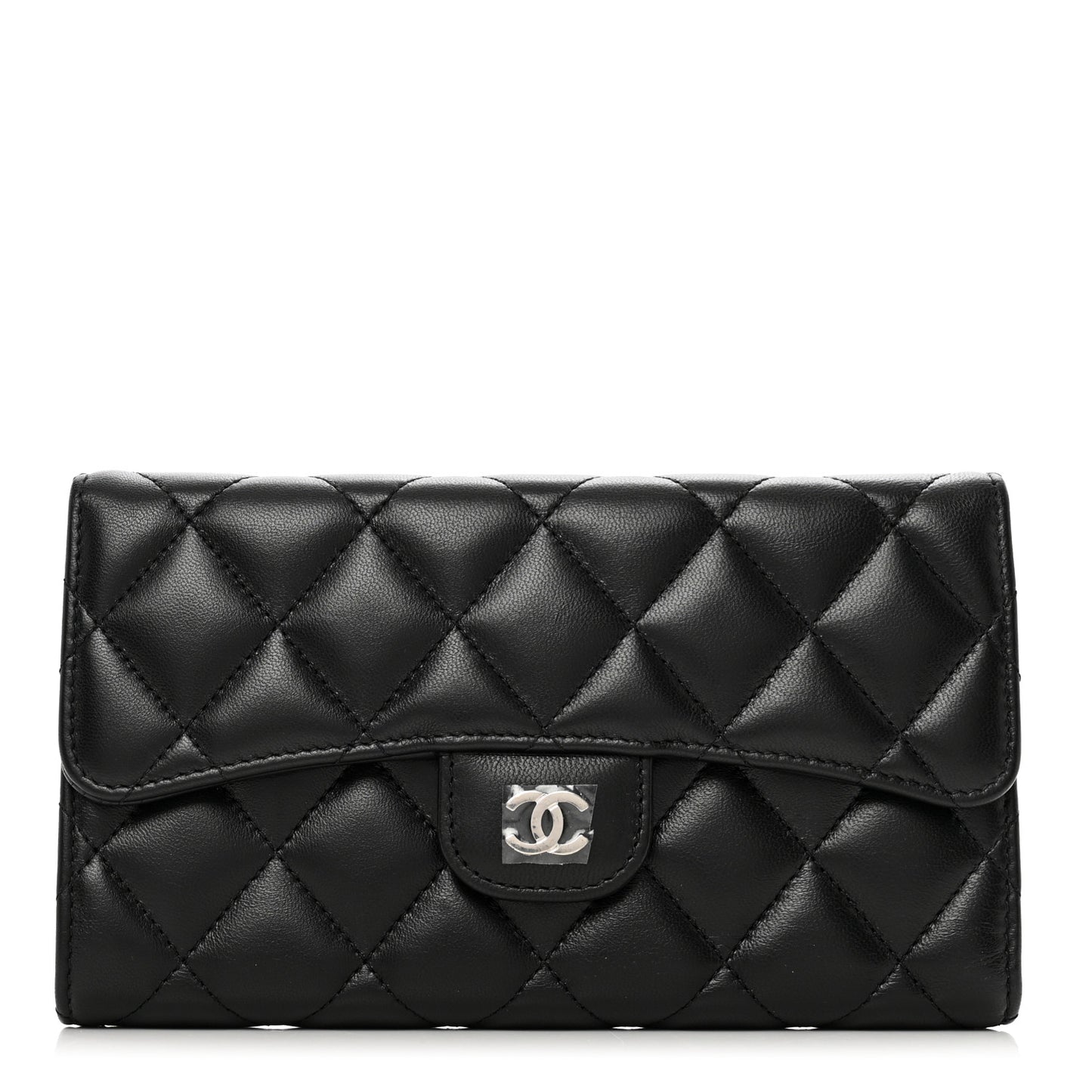 Lambskin Quilted Large Flap Wallet Black