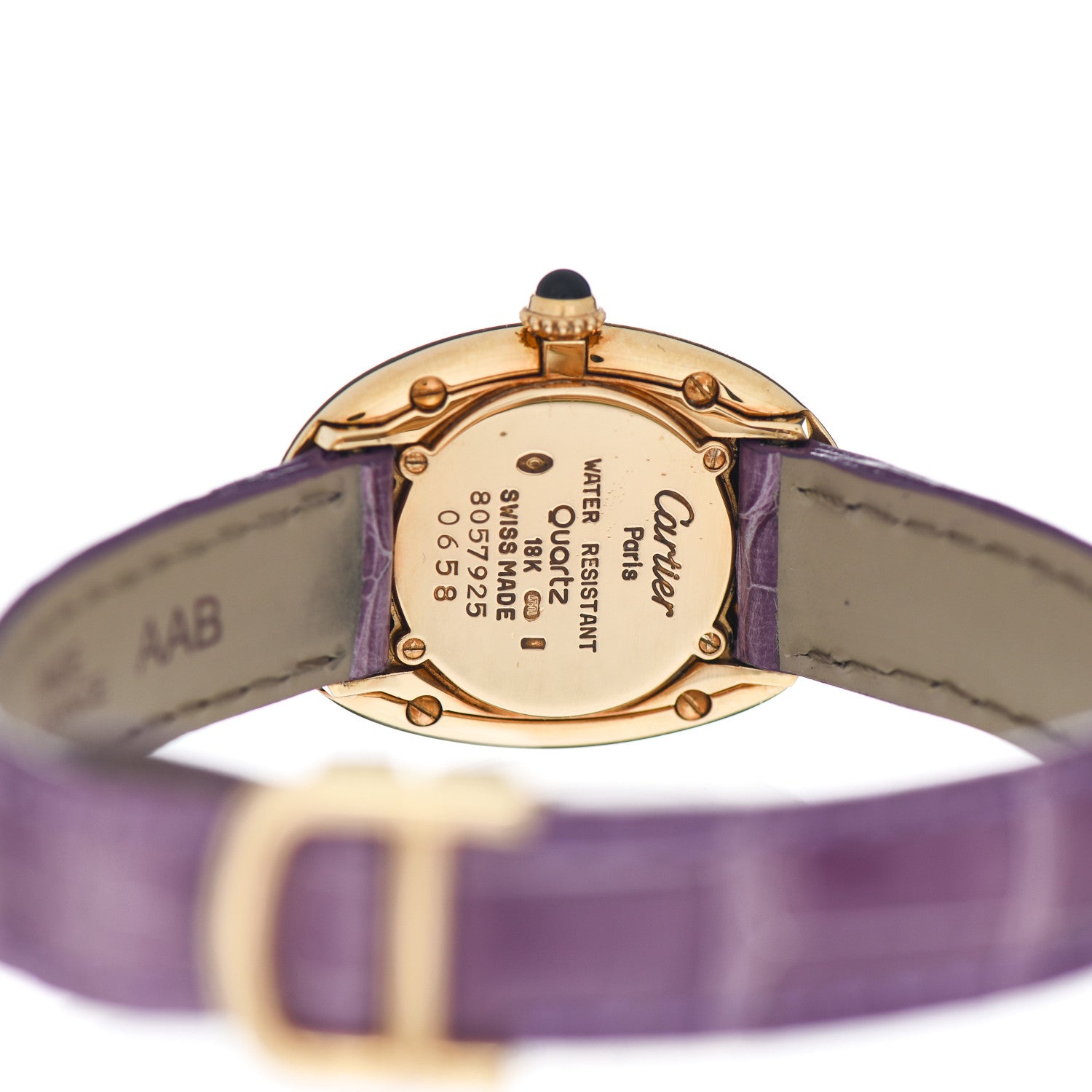 Cartier 18K Yellow Gold Alligator 24mm Baignoire Quartz Watch Violet 4 of 4