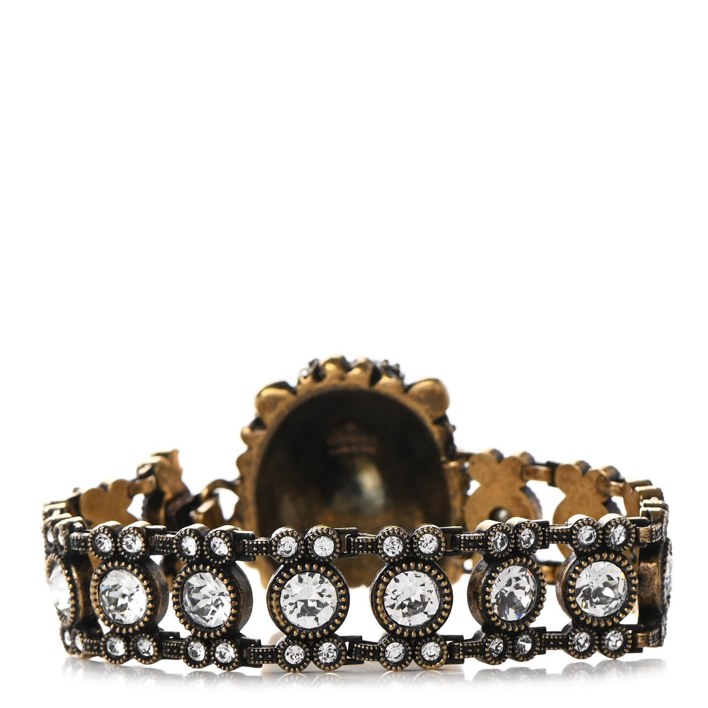 Metal Crystal Lion Head Bracelet S Aged Gold
