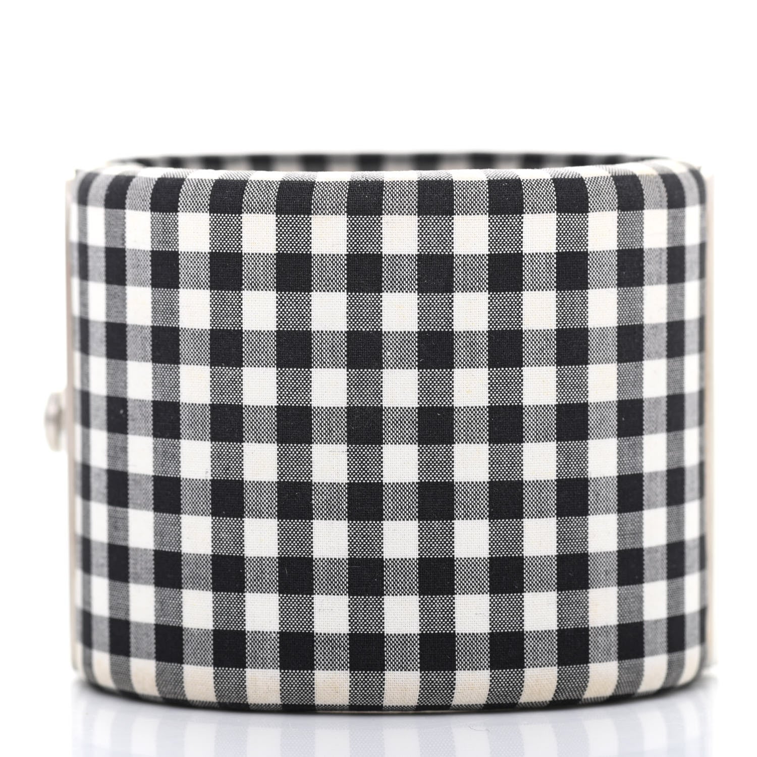 Chanel Fabric Metal Enamel Gingham CC Cuff Black White 3 of 9