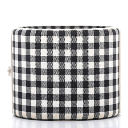 Chanel Fabric Metal Enamel Gingham CC Cuff Black White 3 of 9