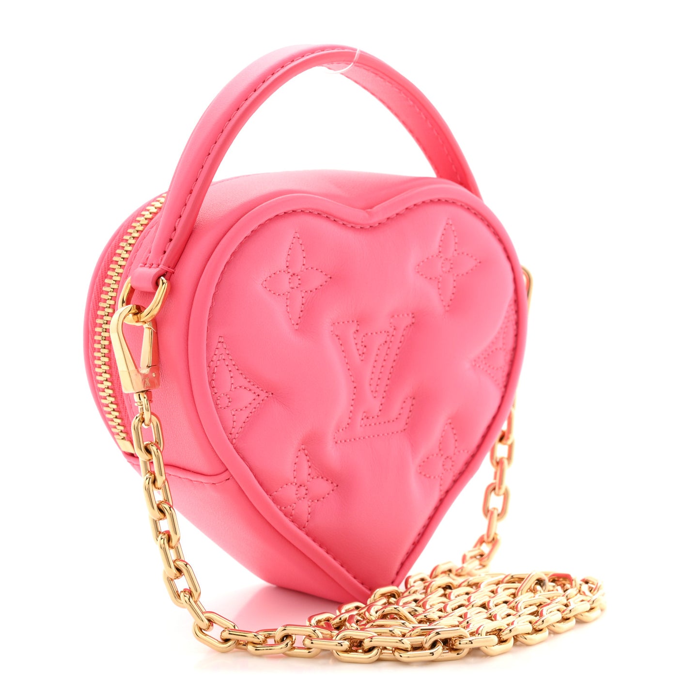 Calfskin Embroidered Monogram Pop My Heart Bag Pouch Dragon Fruit Pink
