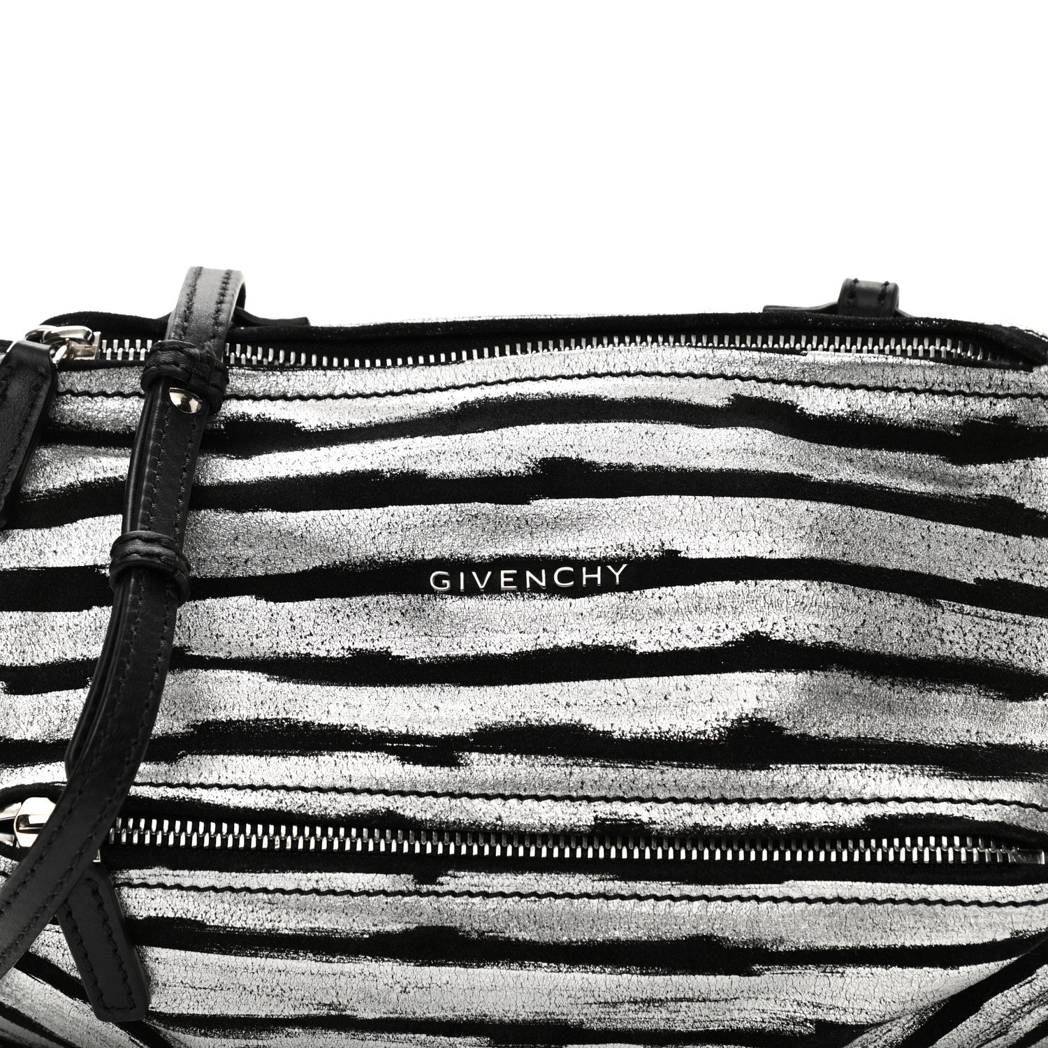 Givenchy Metallic Calfskin Striped Mini Pandora Black Silver 8 of 11