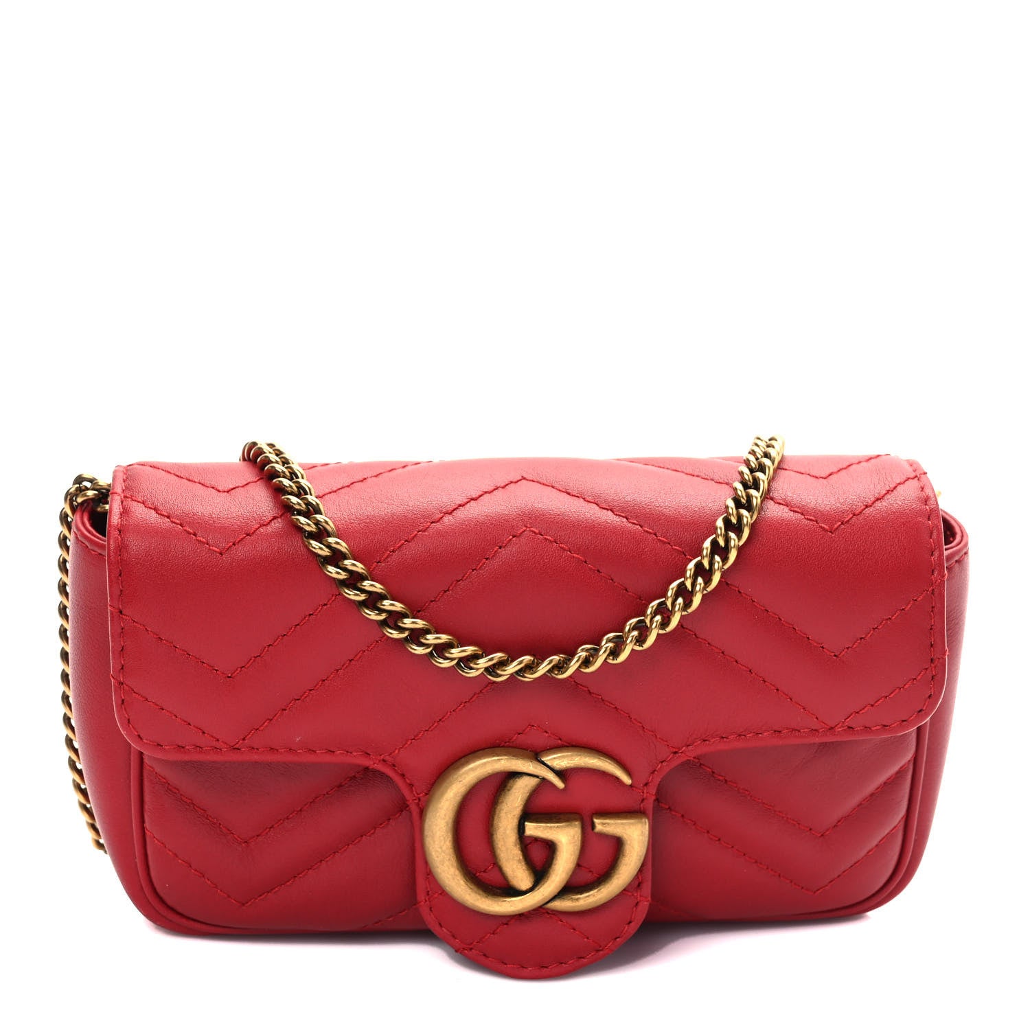 Gucci Calfskin Matelasse Super Mini GG Marmont Shoulder Bag Hibiscus Red 1 of 9
