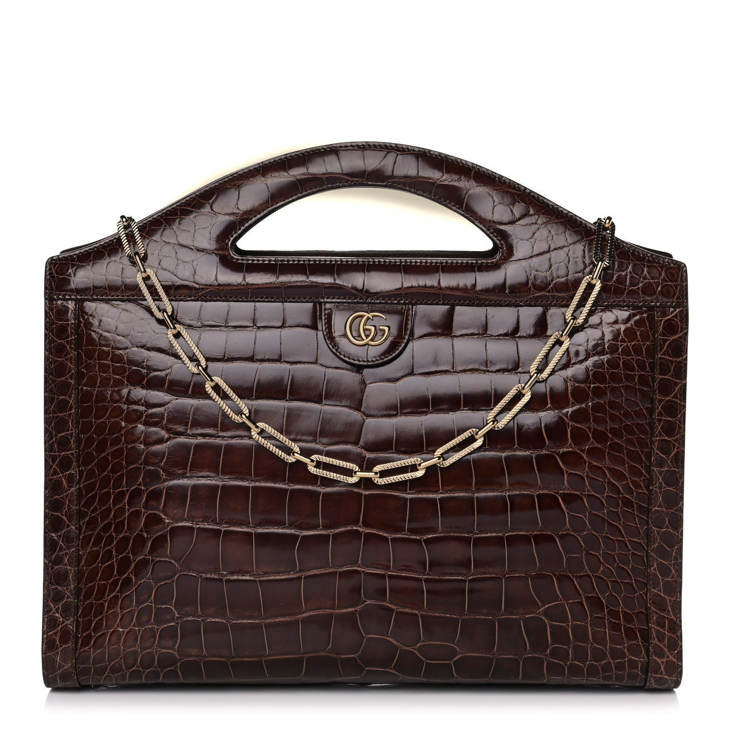 Alligator Medium Ophidia Top Handle Chain Brown