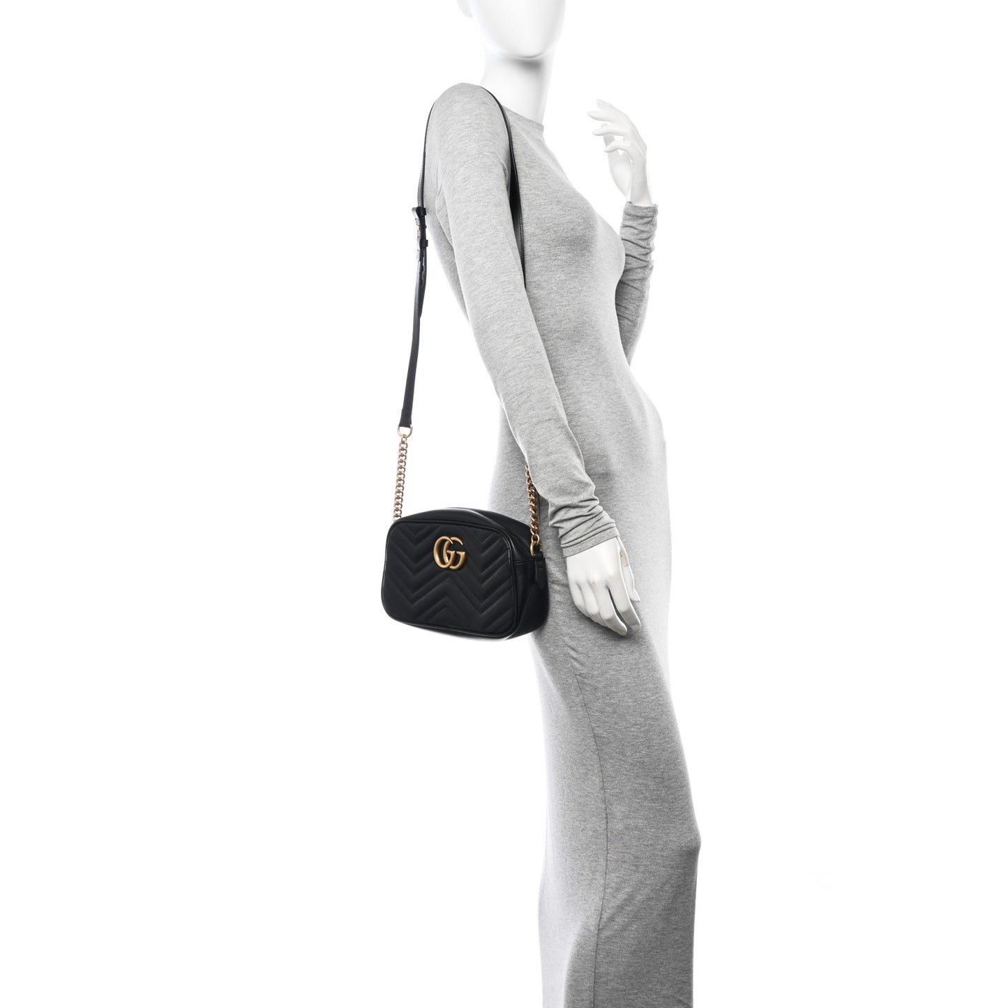 Calfskin Matelasse Small GG Marmont Chain Shoulder Bag Black