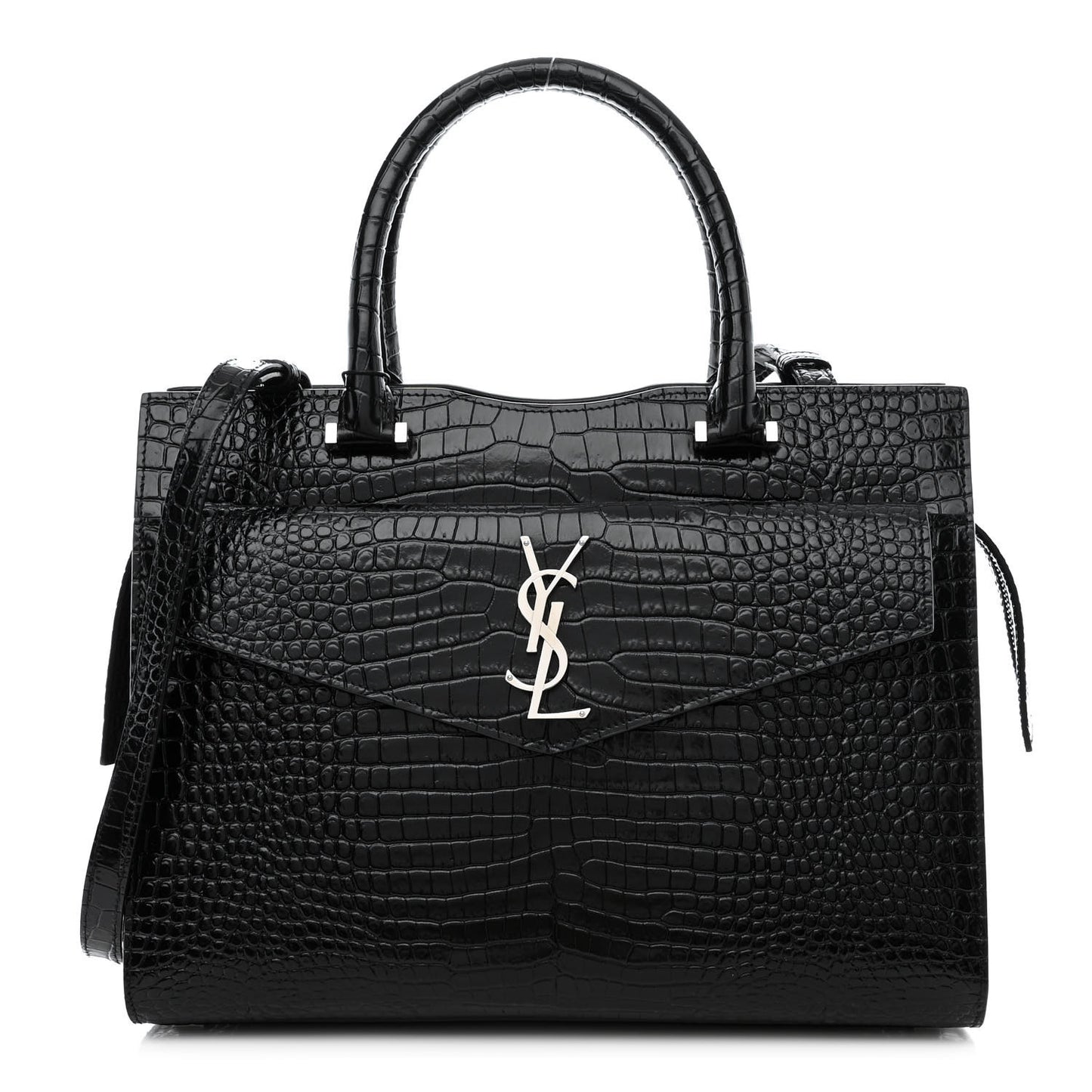 Croc Calfskin Embossed Medium Uptown Tote Black