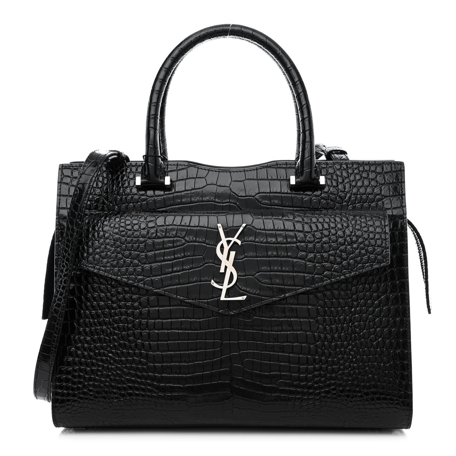 Saint Laurent Croc Calfskin Embossed Medium Uptown Tote Black 1 of 10
