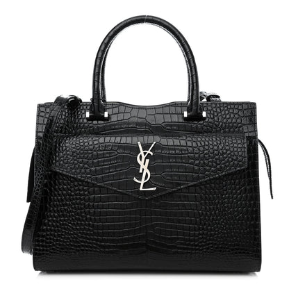 Saint Laurent Croc Calfskin Embossed Medium Uptown Tote Black 1 of 10