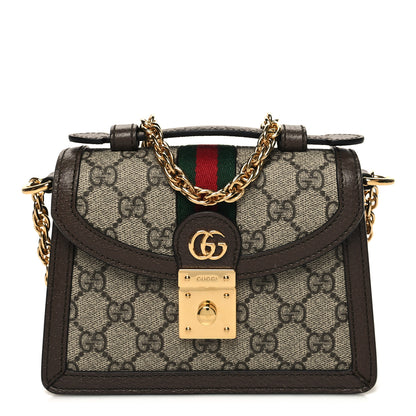 Gucci GG Supreme Monogram Textured Dollar Calfskin Web Mini Ophidia Padlock Top Handle Chain Shoulder Bag Beige Ebony New Acero 1 of 9
