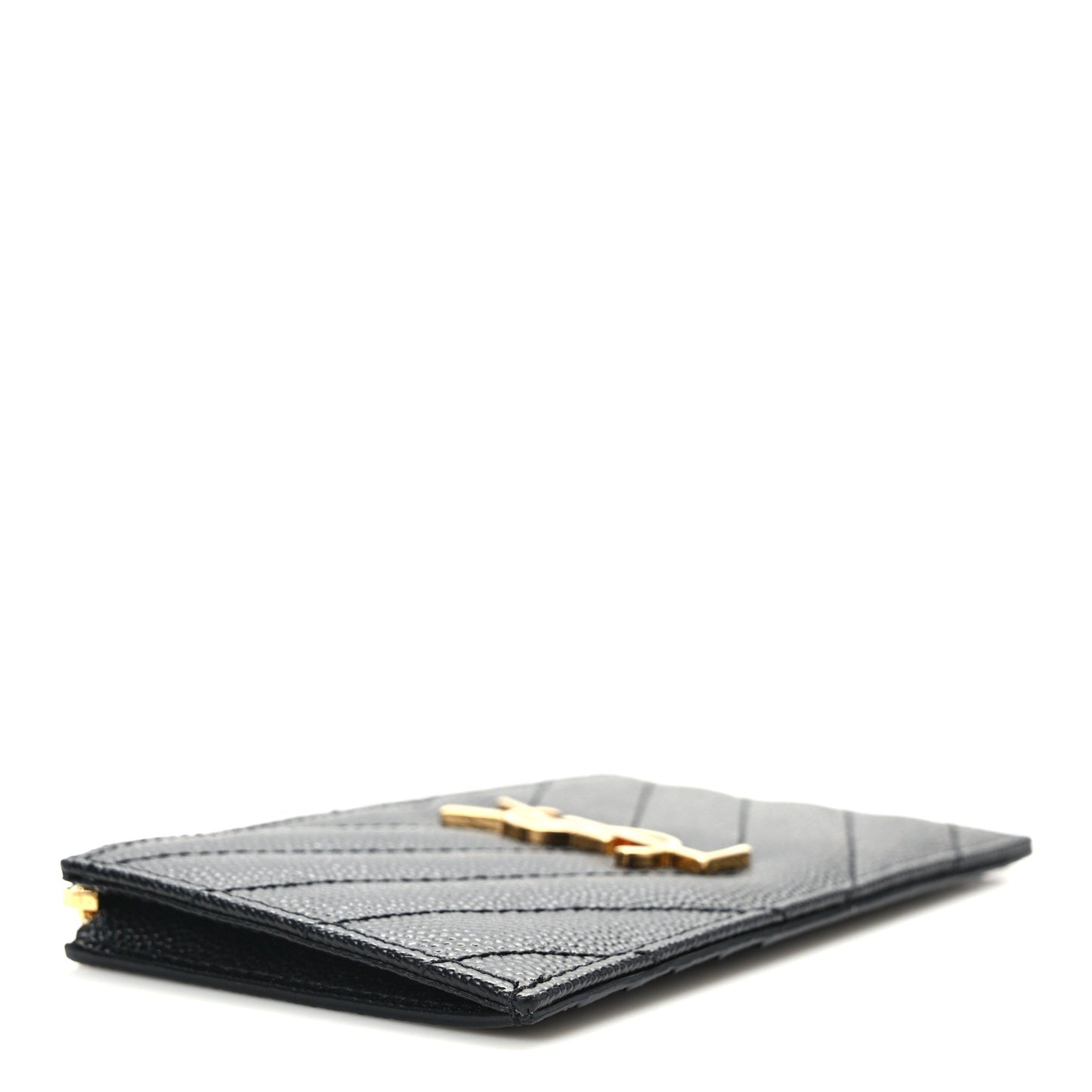 Grain De Poudre Matelasse Chevron Monogram Fragments Zippered Card Case Black