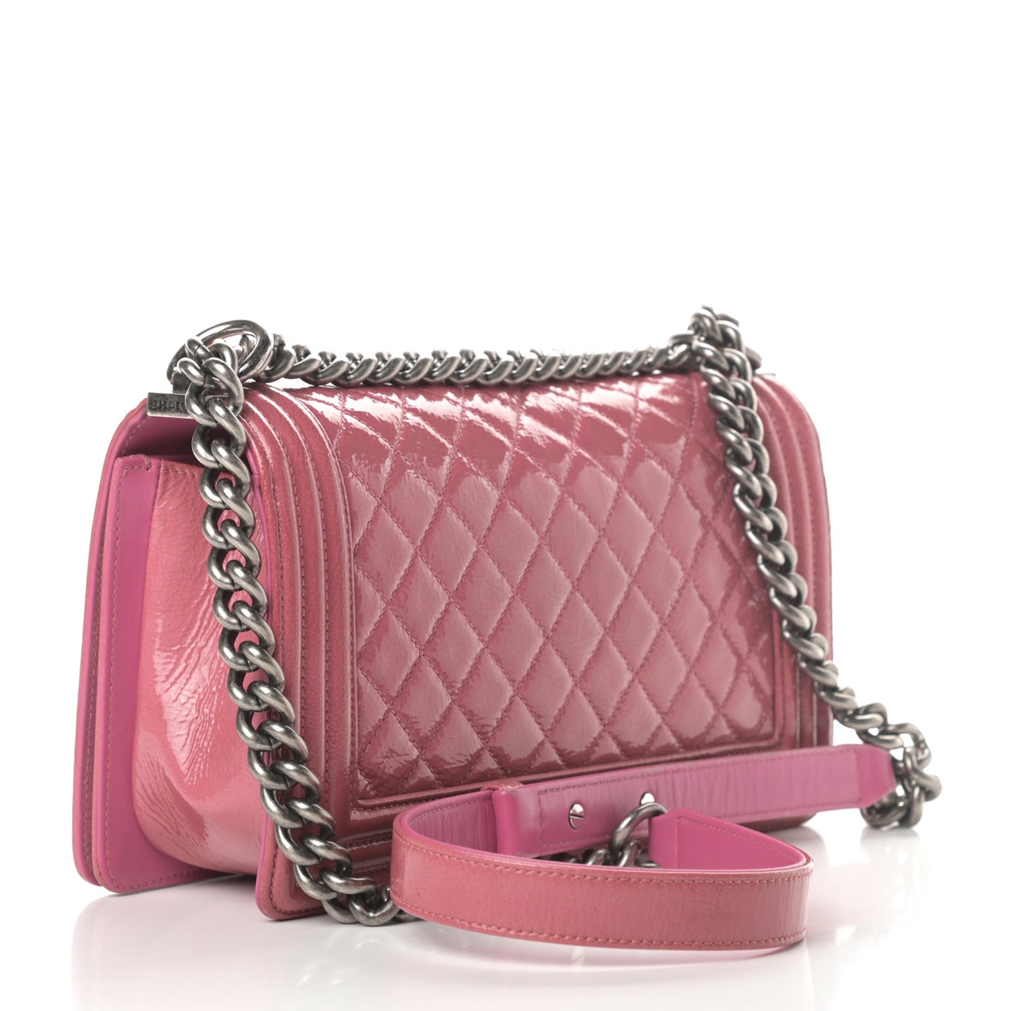 Patent Calfskin Quilted Medium Boy Flap Light Pink