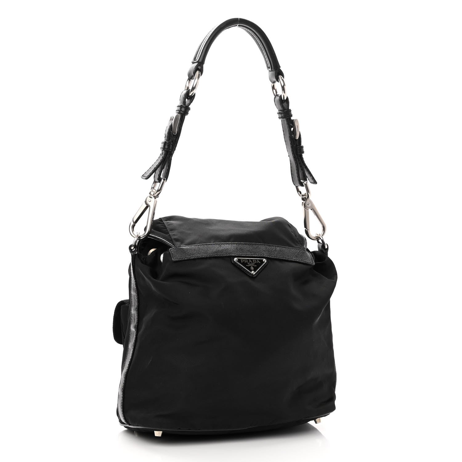 Prada Nylon Vela Saffiano Drawstring Shoulder Bag Black 3 of 11