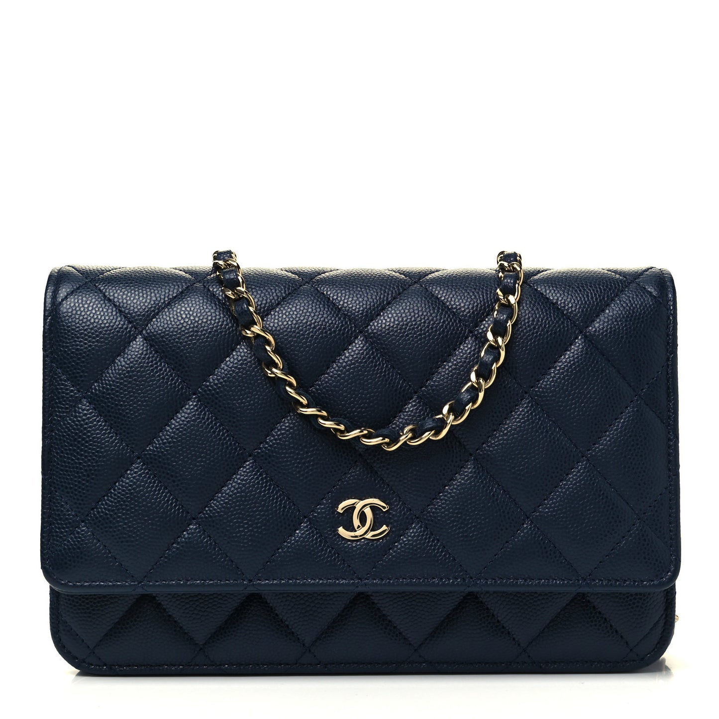 Caviar Quilted Wallet On Chain WOC Navy Blue