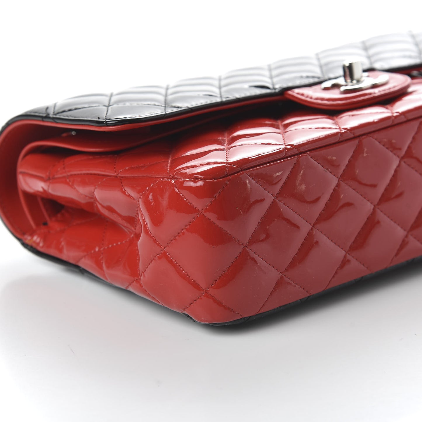 Patent Calfskin Quilted Bi-Color Medium Double Flap Black Red