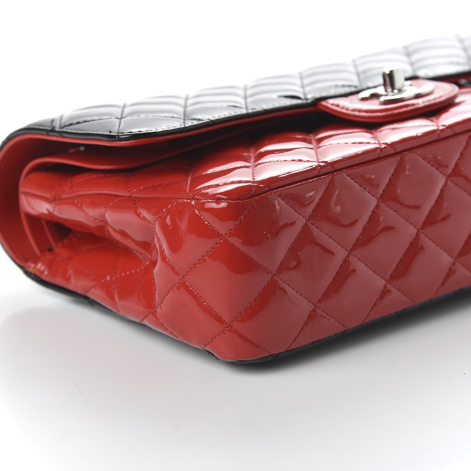 Chanel Patent Calfskin Quilted Bi-Color Medium Double Flap Black Red 6 of 12