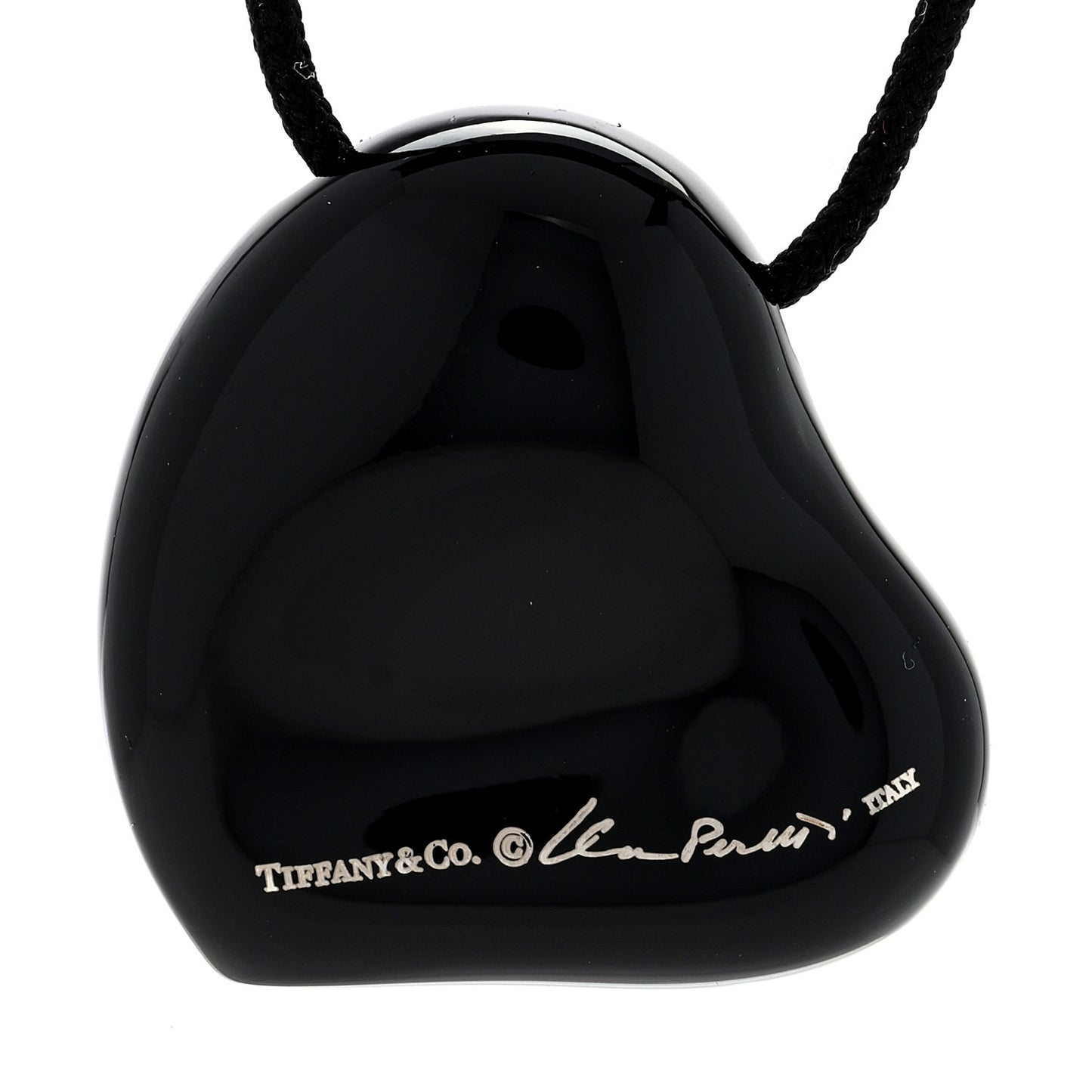Ruthenium 26mm Elsa Peretti Full Heart Pendant Cord Necklace Black