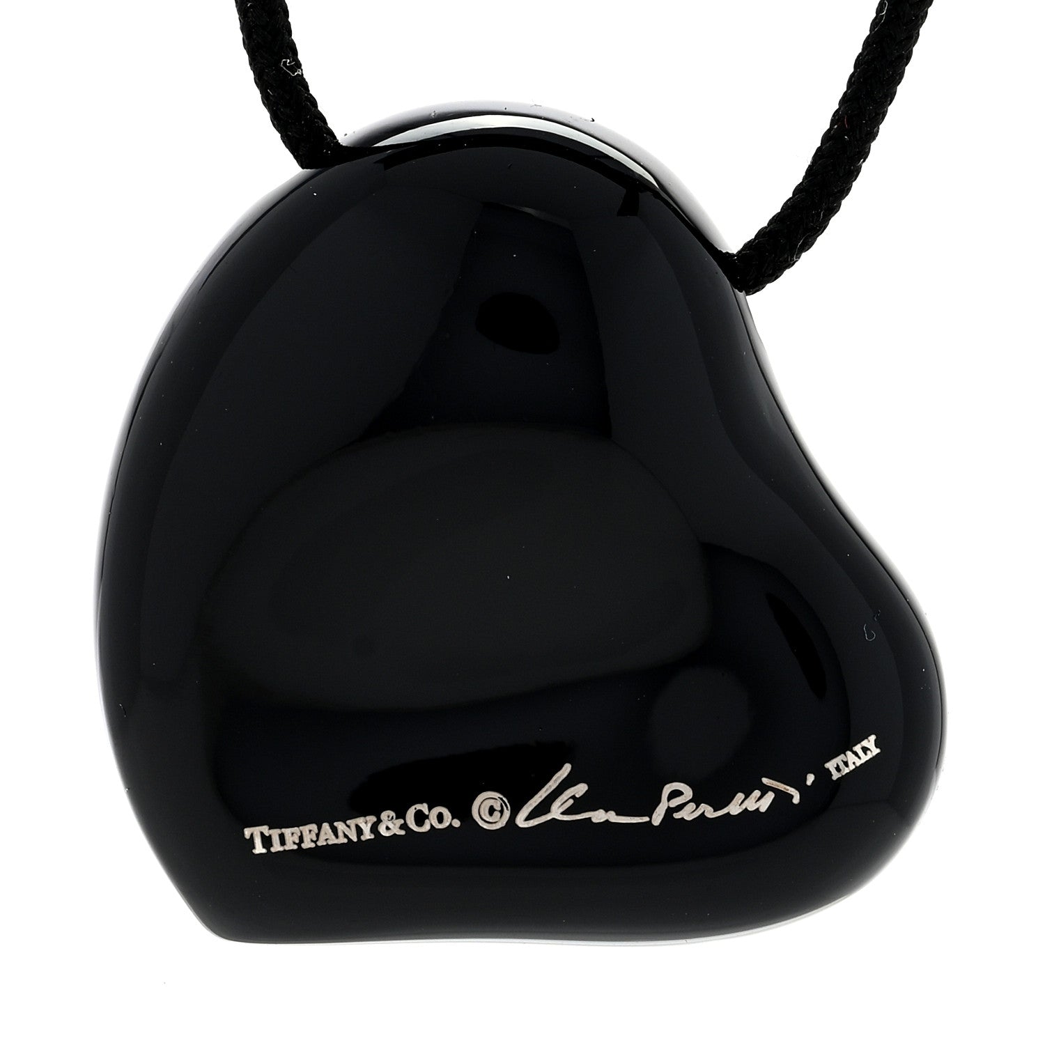 Tiffany Ruthenium 26mm Elsa Peretti Full Heart Pendant Cord Necklace Black 3 of 3