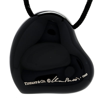 Tiffany Ruthenium 26mm Elsa Peretti Full Heart Pendant Cord Necklace Black 3 of 3