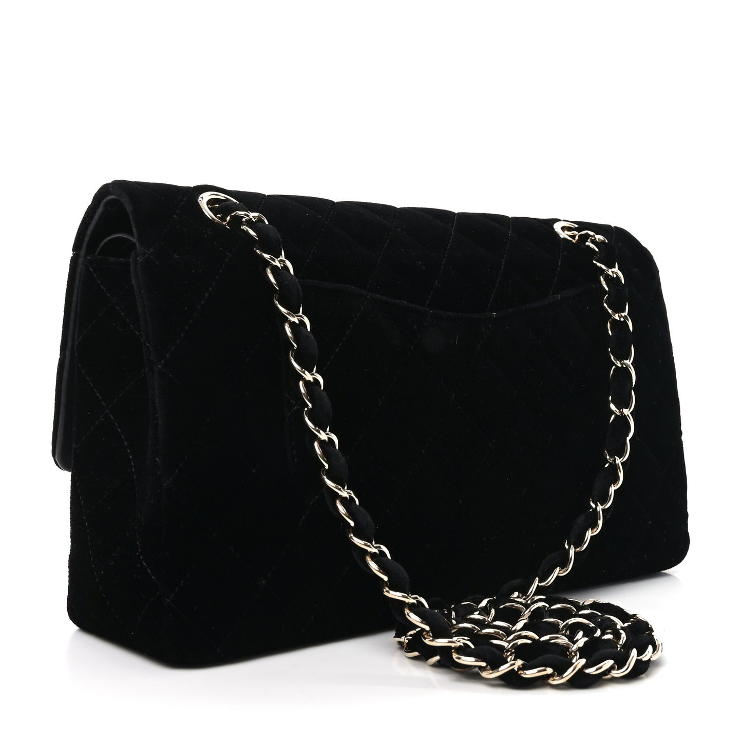 Velvet Quilted Medium Double Flap Black