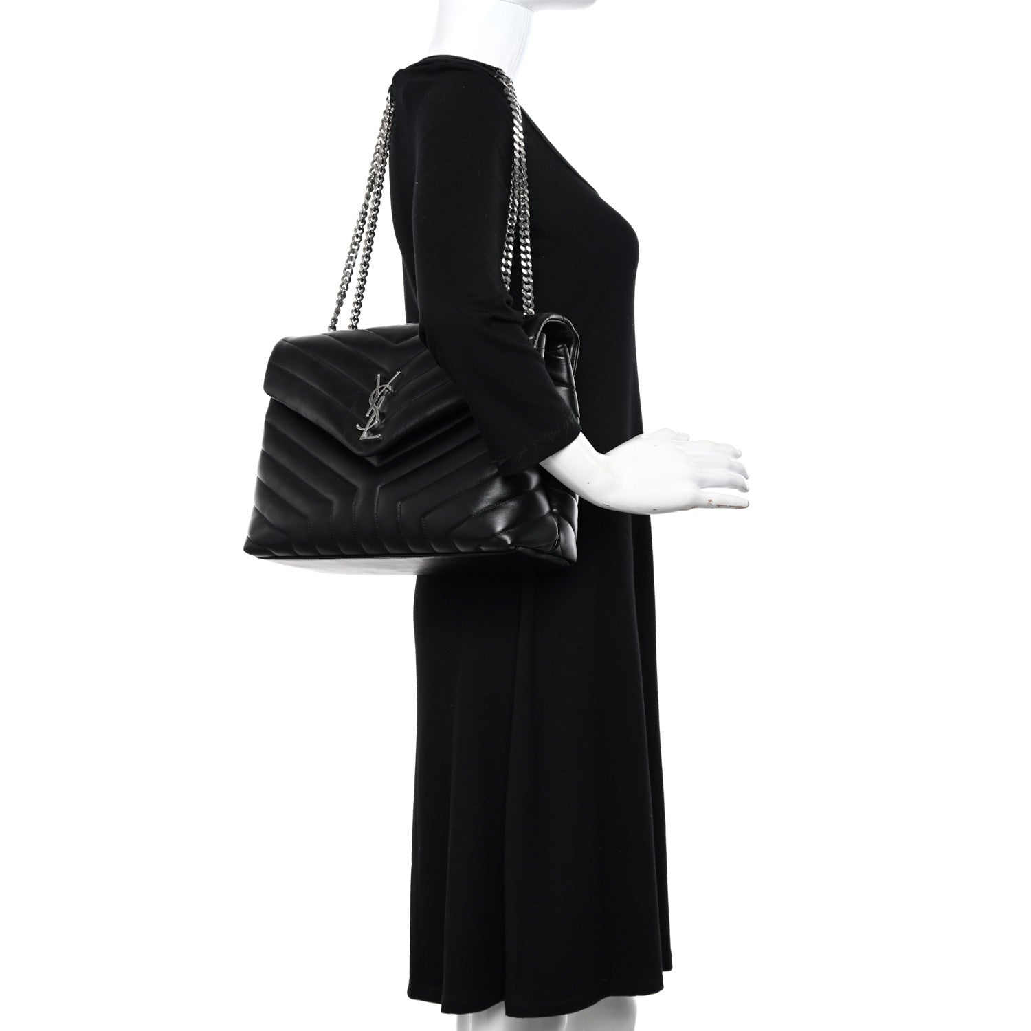 Saint Laurent Calfskin Y Quilted Monogram Medium Loulou Chain Satchel Black 2 of 10