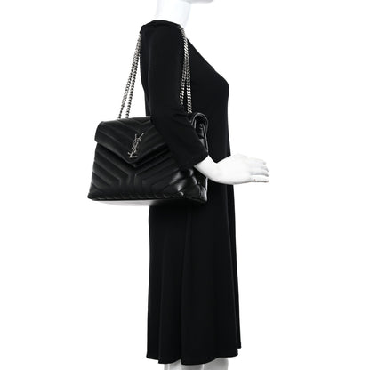 Saint Laurent Calfskin Y Quilted Monogram Medium Loulou Chain Satchel Black 2 of 10