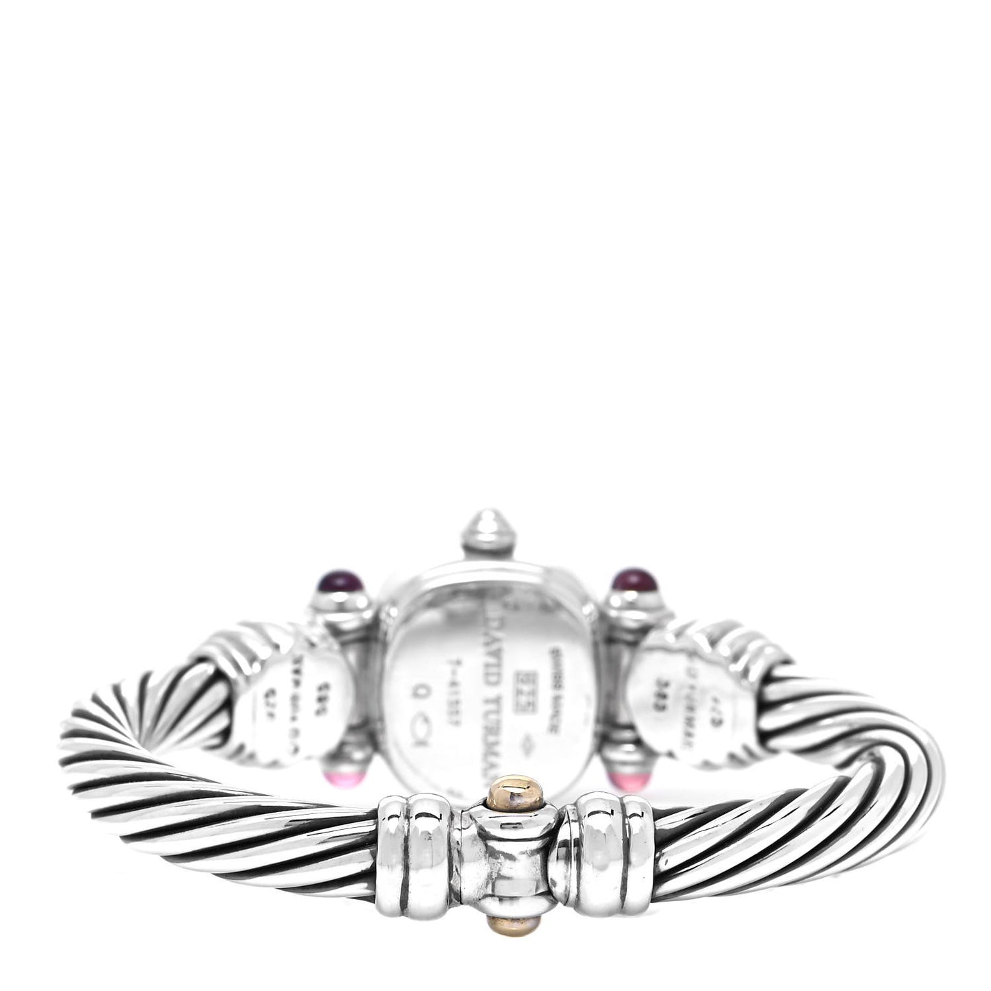 Sterling Silver Diamond Bezel Pink Mother of Pearl Pink Tourmaline 21mm Classic Cable Quartz Watch