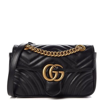 Gucci Calfskin Matelasse Mini GG Marmont Shoulder Bag Black 1 of 7
