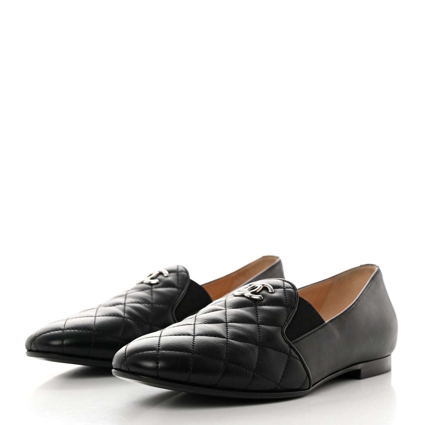 Calfskin Quilted CC Moccasin Loafers 36 Black