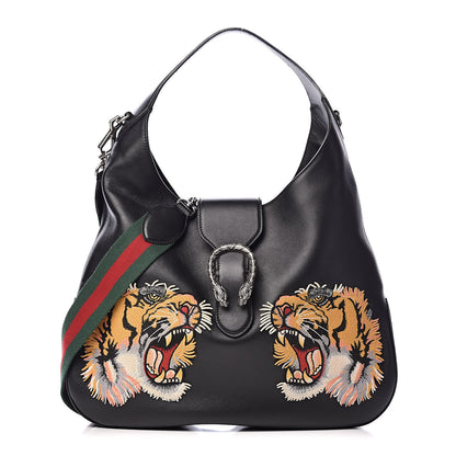 Gucci Calfskin Web Tiger Embroidered Large Dionysus Hobo Black 1 of 15