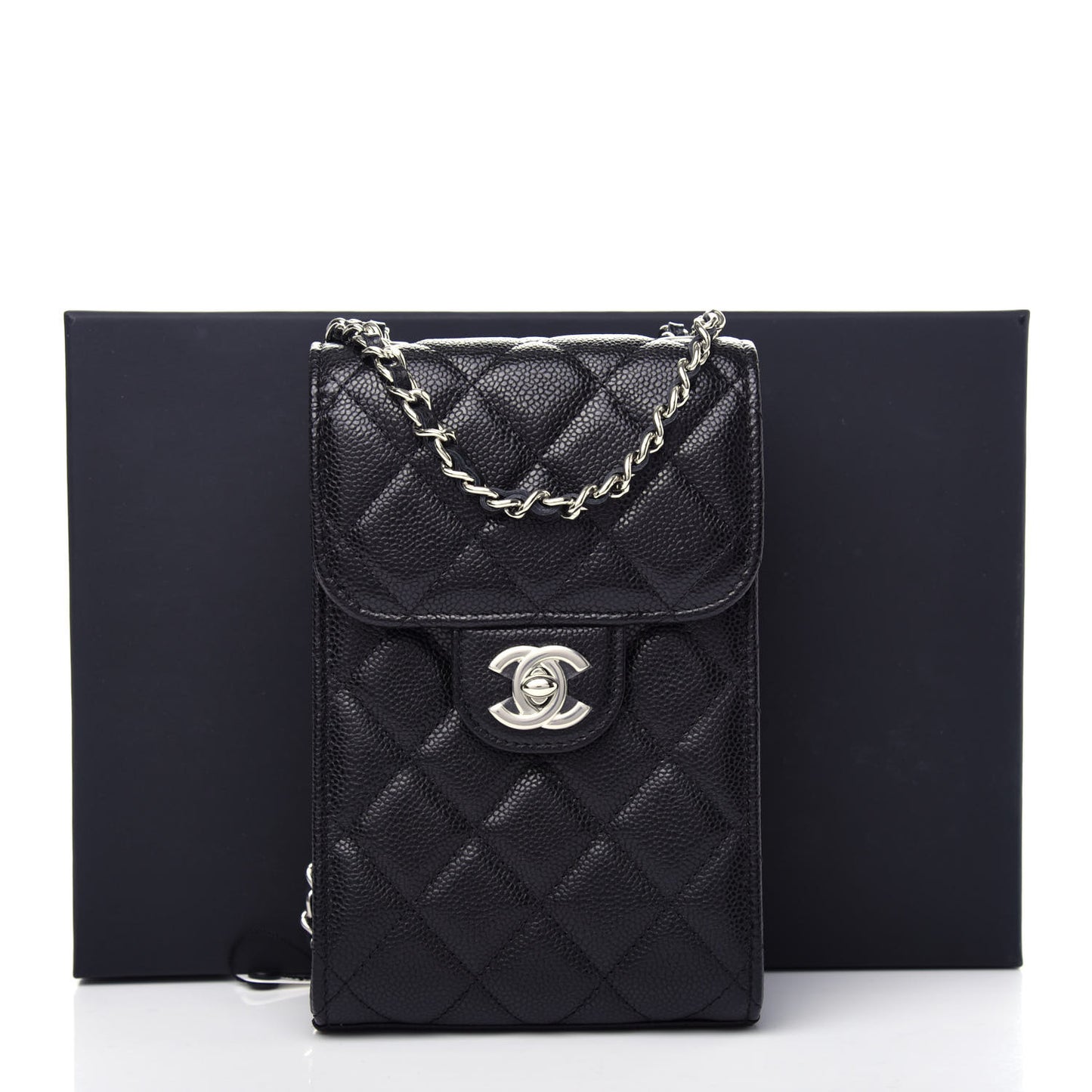 Caviar Quilted Classic Phone Holder Black