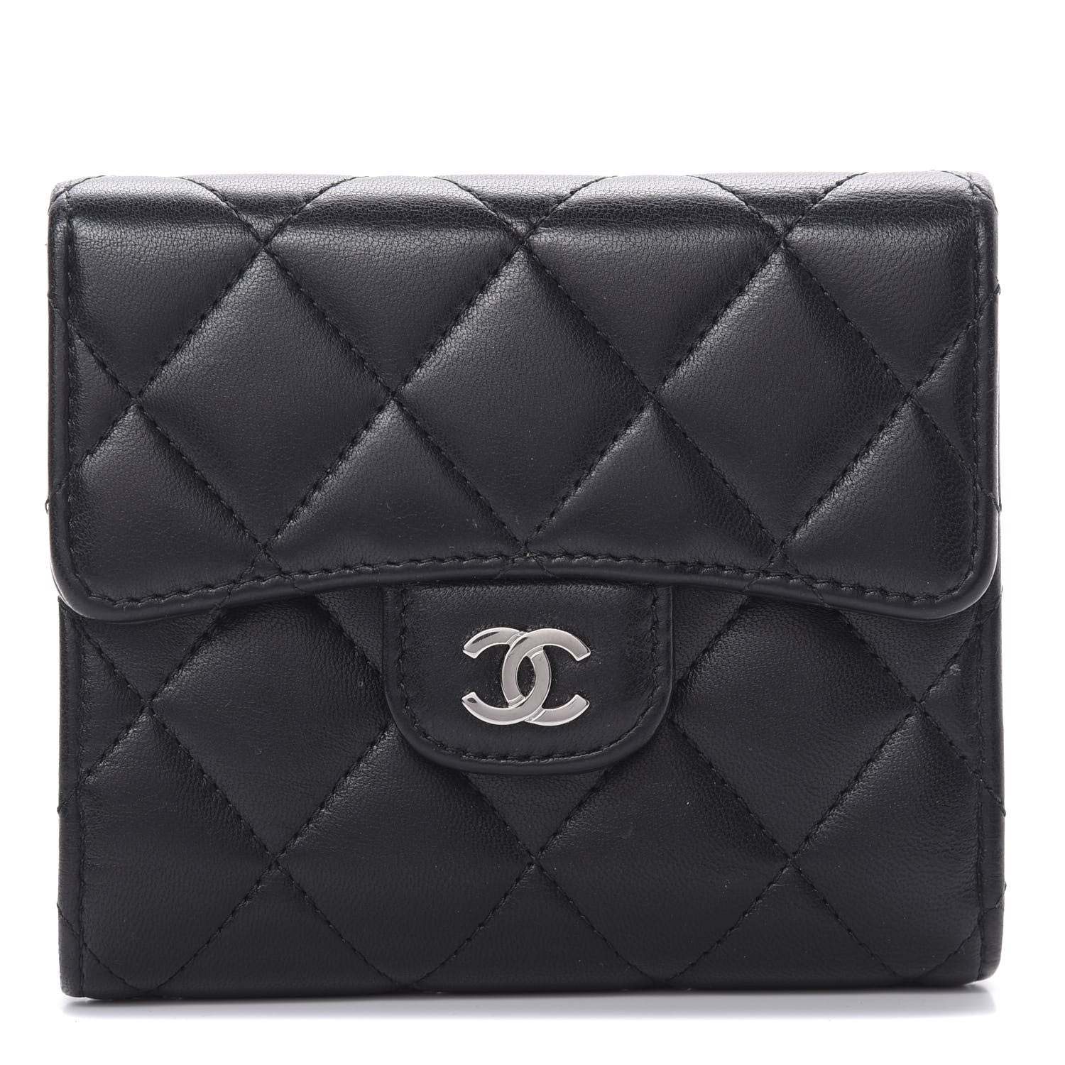 Chanel Lambskin Quilted Compact Flap Wallet Black 1 of 12