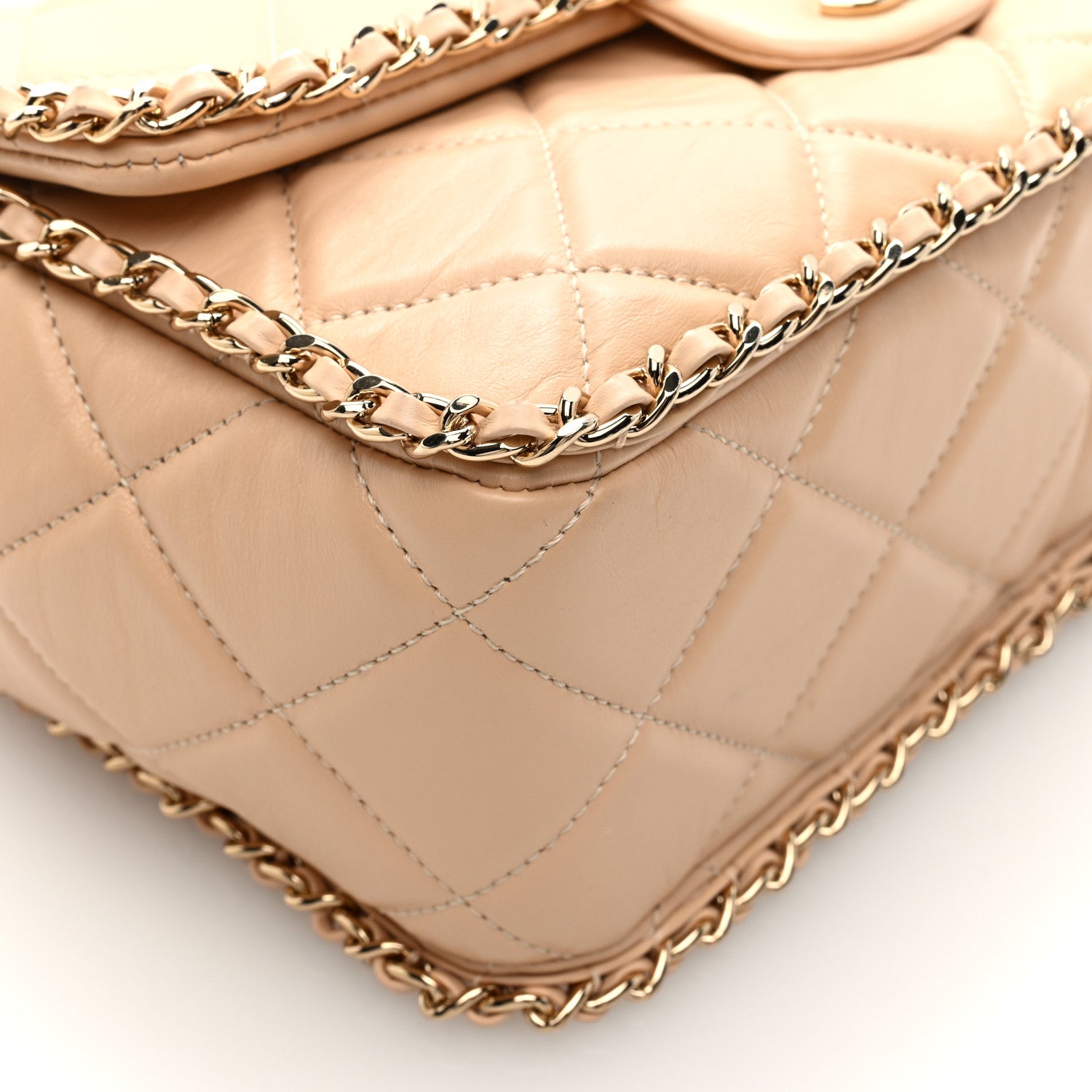 Chanel Crumpled Calfskin Medium Chain All Over Flap Beige 10 of 10