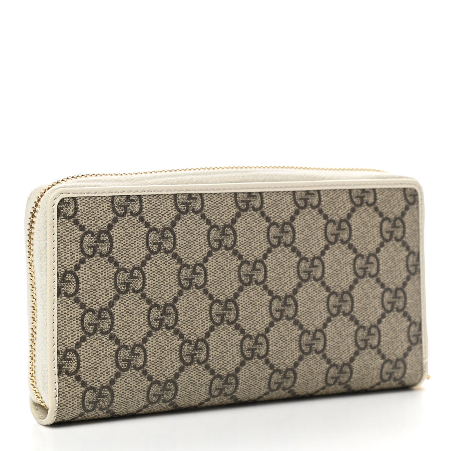 GG Supreme Monogram Azalea Calfskin Horsebit 1955 Zip Around Wallet Beige Ebony Mystic White