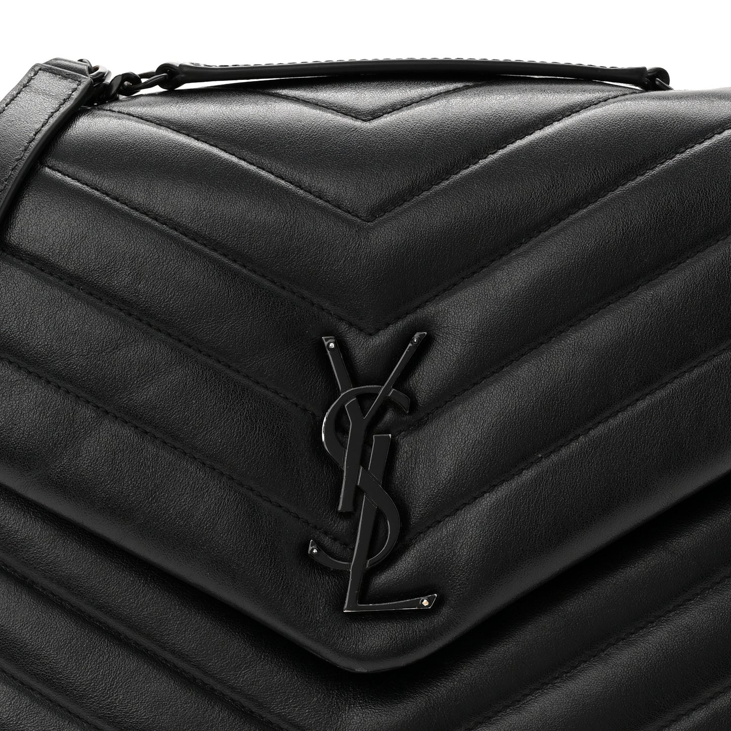 Calfskin Y Quilted Monogram Monochrome Medium Loulou Chain Satchel Black