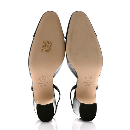 Chanel Goatskin Grosgrain Cap Toe CC Slingback Pumps 37.5 Black 5 of 10