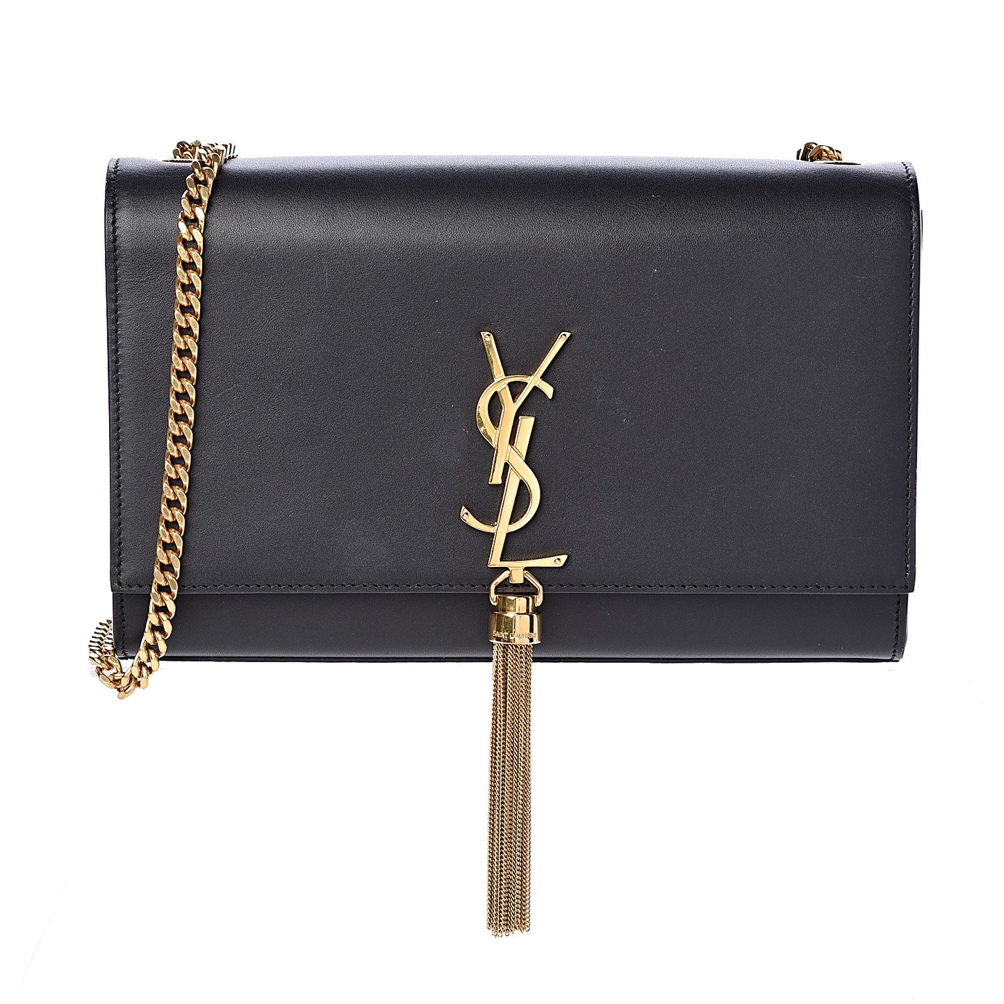 Smooth Calfskin Medium Classic Monogram Kate Tassel Satchel Black