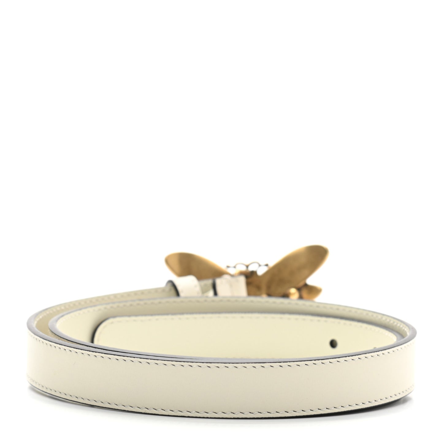 Calfskin Queen Margaret Bee Belt 75 30 White