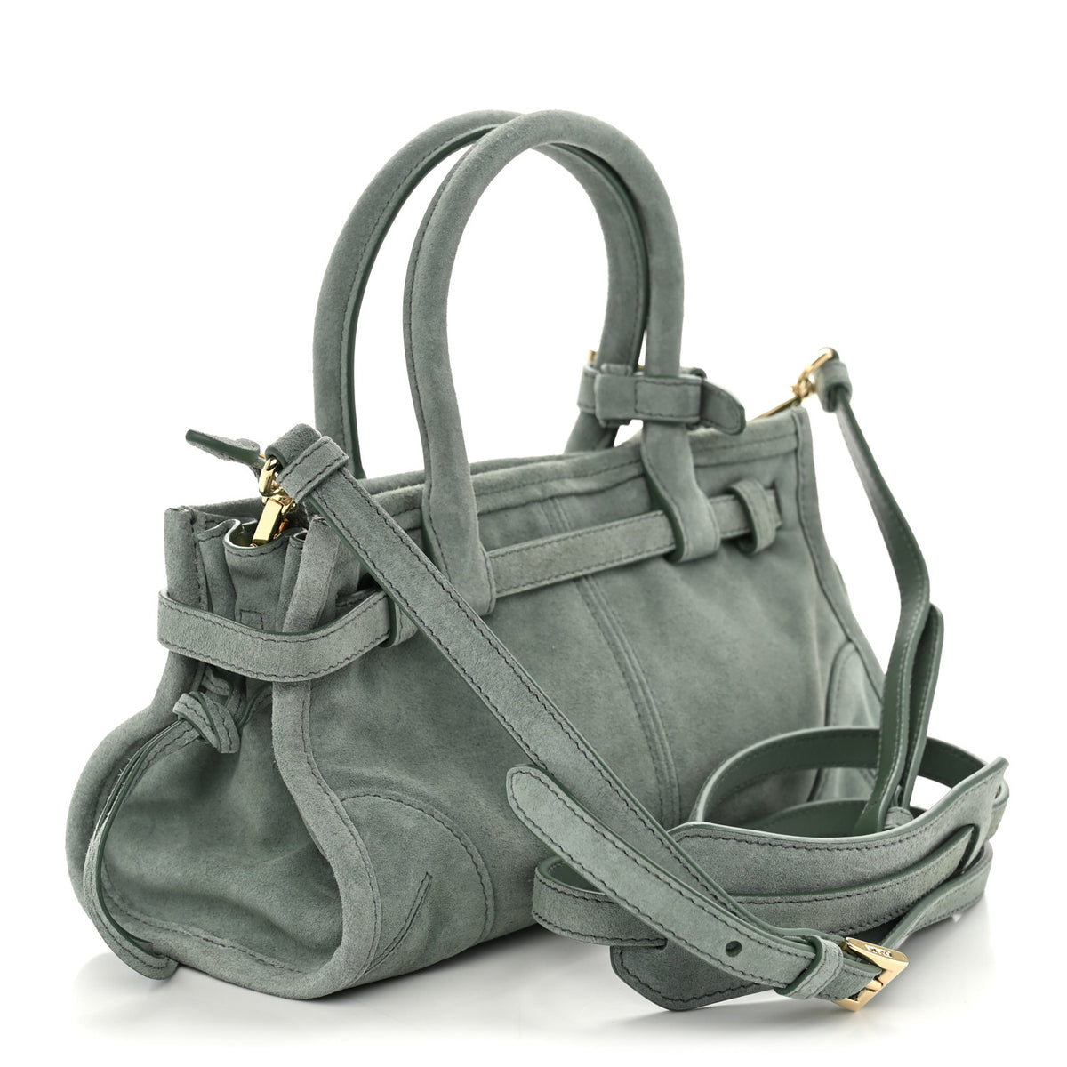 Prada Suede Triangle Mini Bonnie Shoulder Bag Salvia 3 of 9