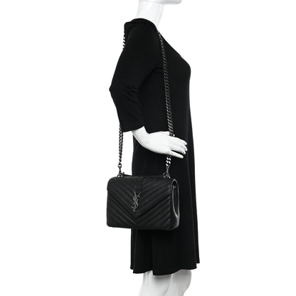 Saint Laurent Sheepskin Matelasse Chevron Monogram Medium College Bag Black 2 of 11